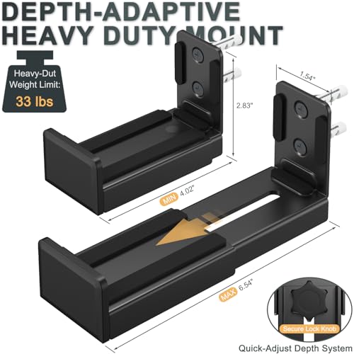Universelle Soundbar-Wandhalterung, kompatibel mit Fernsehgeräten, Wandhalterung für zwei Lautsprecher, einstellbare Tiefe 8.9-15.5 cm, Tragfähigkeit bis zu 15 kg, Soundbar-Montage-Kit, Schwarz