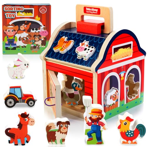 Kizfarm Holz Steckhaus Montessori Spielzeug ab 1 Jahr für Kinder Tier Formsortierspielzeug Motorikwürfel Lernspielzeug Weihnachten Geburtstagsgeschenke für Mädchen Jungen