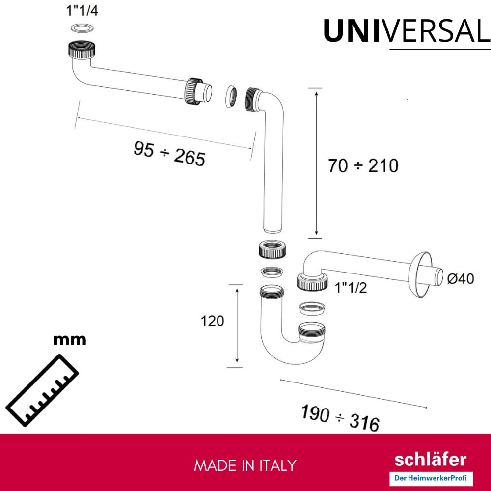 Schläfer 4395025 Universele sifon 1 1/2 voor gootsteen, uitgang