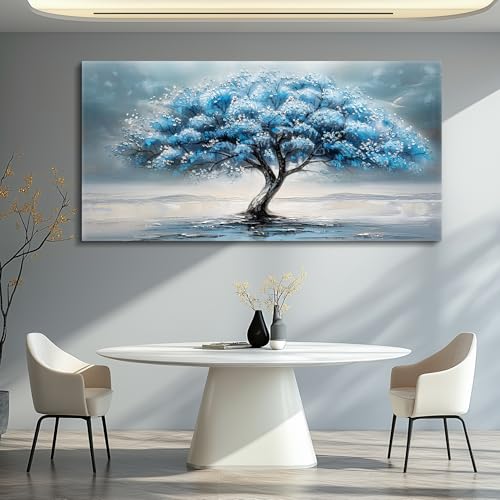 FUHAIHUA Farmhouse Wall Decor For Living Room Large Canvas Wall Art For Bedroom Office Decorations Blue Tree Paintings Abstract Wall Pictures Artworks Ready To Hang Home Decor Mural Art 24"X48"