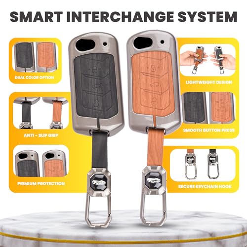 Image of Car Key Cover Compatible with Mahindra Scorpio, Marazzo | Xuv 300, Xuv 700 | Xuv 400 Ev | Bolero | Thar | Tuv 3-Button Smart Flip Key (Dual Leather Metal (Black & Brown))