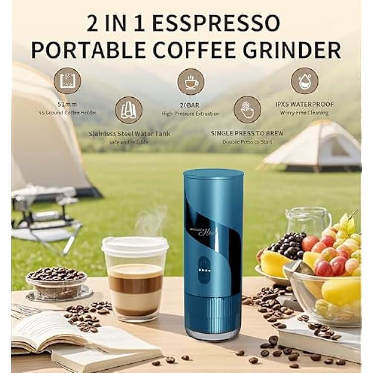 Magnavox HOME Portable Espresso Coffee Maker (Grounds or Pods) with Fast Brew Technology & Single Touch Control, Ideal for Offices or Travel