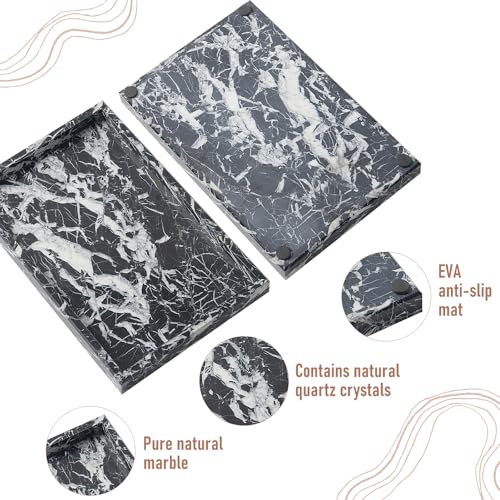 Image of Marble Bathroom Tray,Pure Natural Vanity Tray,Marble Tray for Kitchen Counter Non-Ceramic /Non-Resin,Stone Trays 12 x 8 inch