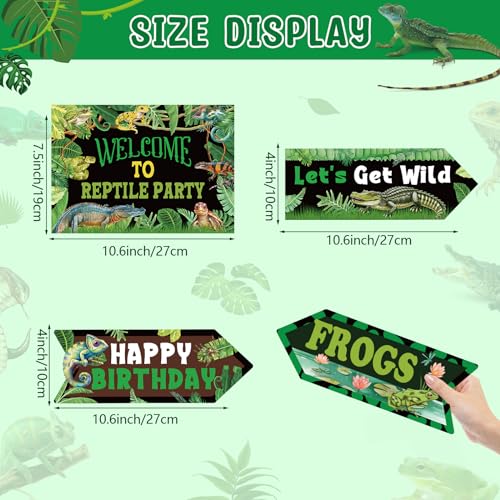 Image of 20 Pieces Reptile Birthday Party Decorations Welcome to Reptile Party Directional Signs Swamp Lizard Snake Alligator Reptile Birthday Party Supplies Wall Door Porch Yard Sign