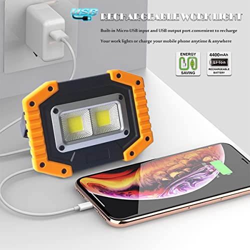 Rechargeable Work Light,FOSFIS 30W 1500 Lumens Ultra Bright Portable LED Work Lights with Stand Battery Operated Flood Light for Garage Outdoor Camping Emergency and Work Site Lighting (Yellow/2Pack) - Image 5