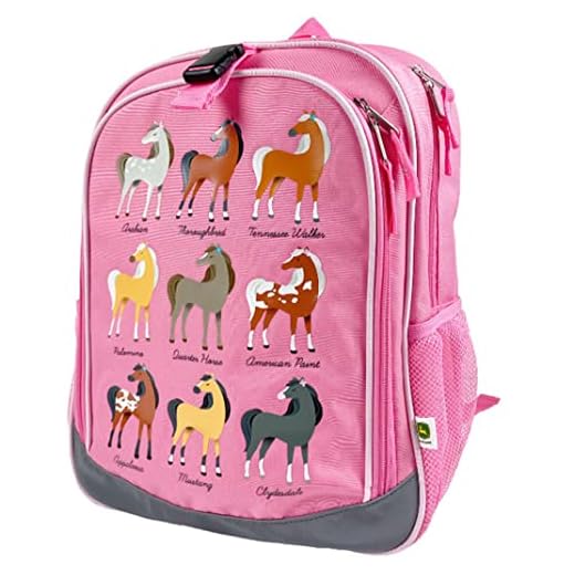 John Deere Pink Girls 9 Horse Breeds Bookbag Backpack