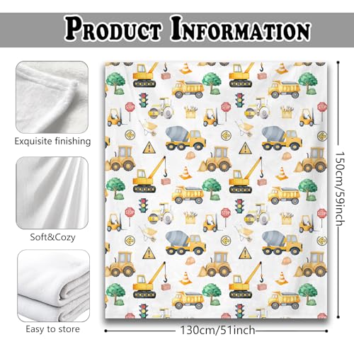 XUNLURY Construction Vehicles Throw Blanket for Couch, Construction Room Decor for Boys, Transport Truck Tractor Throw Blanket for Kids Boys Toddler Nursery Bedroom Room Decoration, 50x60 Inches - Thumbnail 2