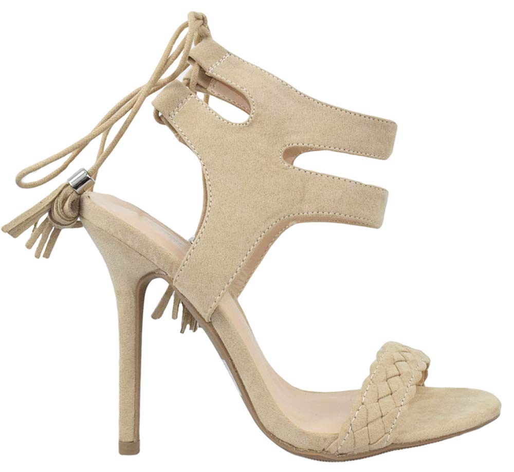 Wild Diva Lounge Women Stiletto Thin Skinny High Heels Lace Up Tassel Ankle  Wrap Open Toe ADELE-344