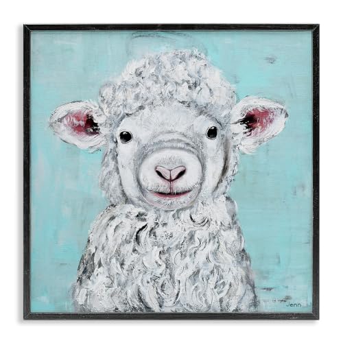 Smiling Lamb Farm Animal Face, 17 x 17 Inch Framed Giclée Print