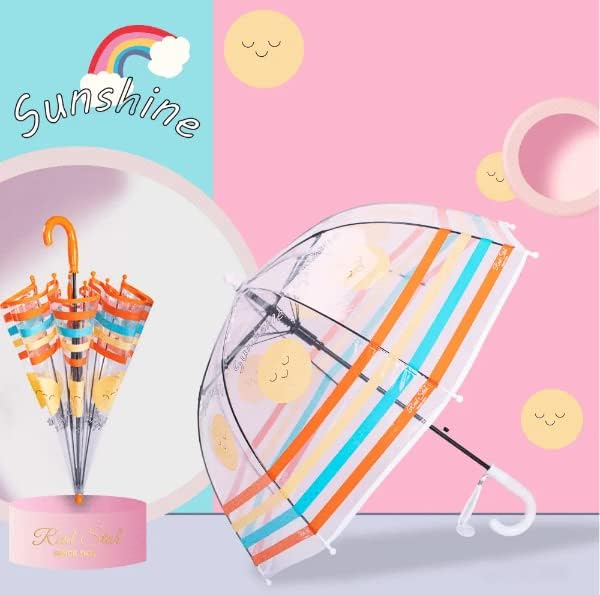 Image of Rainbow Smiling Sun Umbrellas Children Magic Cloud Transparent, See through Dome Umbrella for Children, Umbrella for Girls and Boys, Umbrella for Kids