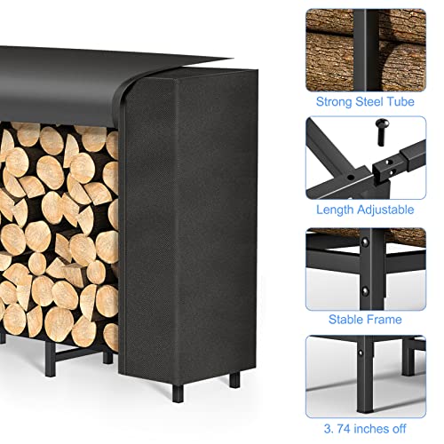 Smusei 4Ft Firewood Rack Outdoor With Cover Heavy Duty Wood Racks Holder Outdoor For Firewood Adjustable Metal Fire Wood Log Storage Rack Stand For Fireplace, Porches, Patios, Black #TOP3