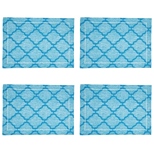 Saro Lifestyle Marrakesh Collection Laser-Cut Hemstitch Placemats (Set Of 4), 14"X20", Turquoise #TOP1