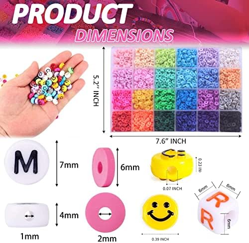 6100+ PCS Clay Beads Kit,Clay Flat Beads Polymer Clay Beads 24 Colours Round Clay Beads, Bracelet Making Kit with Alloy Pendant, Beads Bracelet String for DIY Bracelet Necklaces Jewelry Making Kit