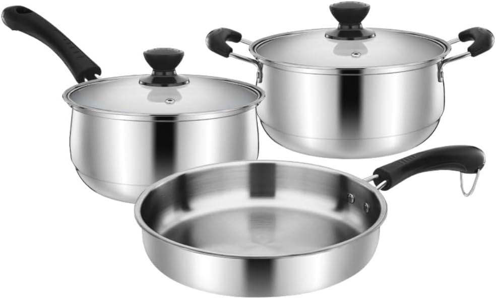 IH対応 ステンレス鍋 3点セット IH調理器 キッチン用品 家庭用調理器具セット フライパン ソースパン 調理鍋 揚げ物 炒め物