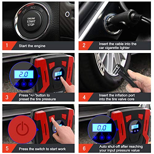 NWOUIIAY Compresor de Aire Portátil 150PSI 35L/MIN Compresor Eléctrico para Coche con LCD Pantalla Apto para inflar Neumáticos de Coche Moto y Bicicleta