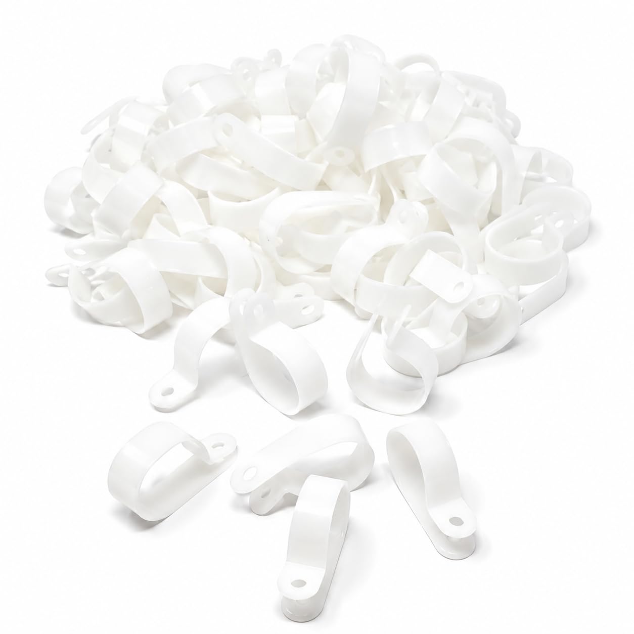 100pcs. P-Clips Plastic Nylon for Hose, Pipe, Cable, Wire, Tubing Wall Clamp Mount (White, 15.8mm)