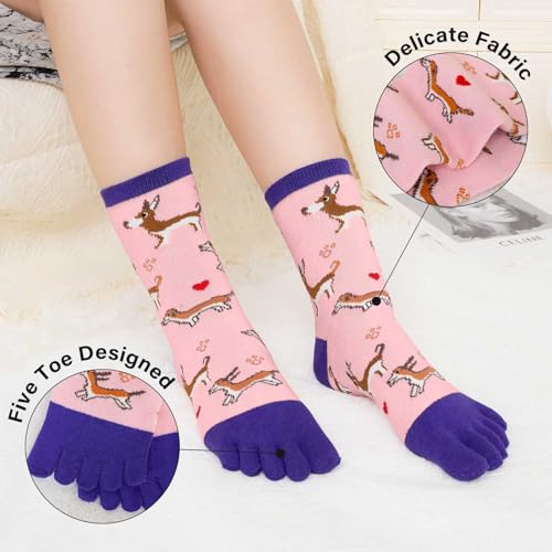 Image of CaiDieNu Women's Animal Toe Socks - Cotton Five Finger Colorful Funny Casual Crew Socks for Ladies