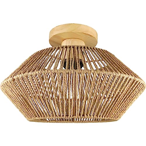 Lámpara Colgante De Ratán Iluminación Colgante Tejida De De Granja Cesta De Cuerda Lámpara De Araña Pantalla De Lámpara Luz De Techo Colgante De Mimbre Para Isla De Cocina