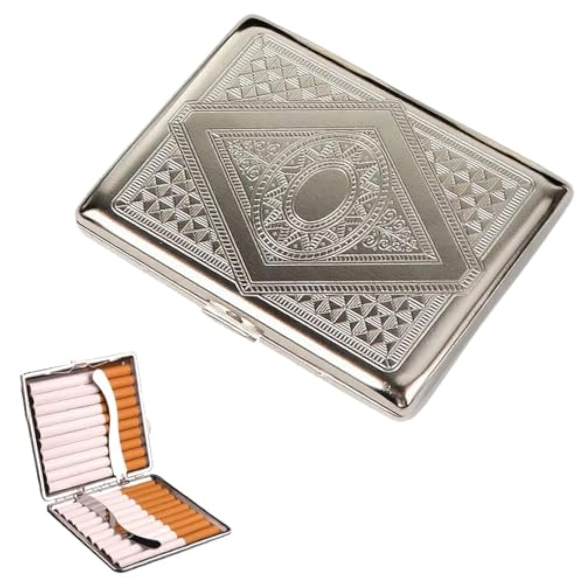 Metal Cigarette Case & Holder, Silver Portable Design