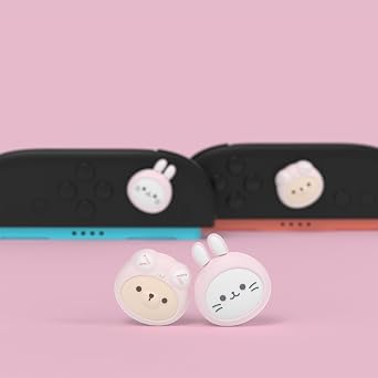 PlayVital Thumb Grips for Nintendo Switch 2 | Kawaii Silicone Joystick Caps (4-Pack) - Cute Accessories Animal Design Thumbstick Covers for Joycon 2 - Pink Cosplaying Kitten & Puppy