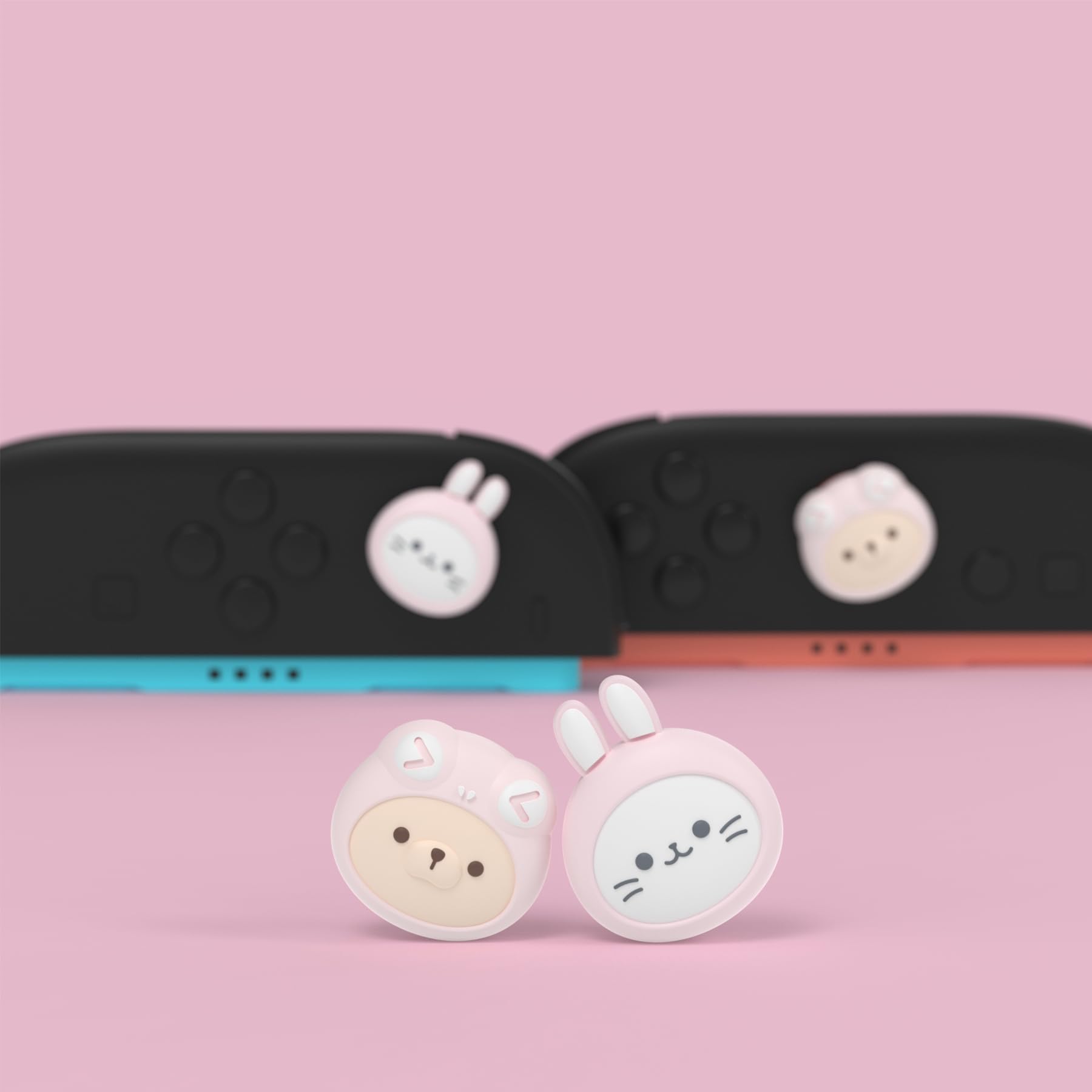 PlayVital 4 Piezas de Agarres para el Pulgar para Nintendo Switch 2 2025, Kawaii Tapas de Silicona para Joysticks de Joycon, Protector para Joystick, Accesorios para Switch 2 (Gatito & Cachorro Rosa)