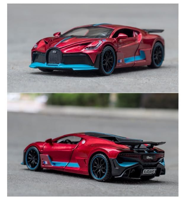 Image of 1:32 Scale Bugatti DIVO Toy Car | Metal Pullback Diecast Car for Kids with Openable Doors, Sound, Light Effects Toy for Car Enthusiasts (Color As Per Available),grey