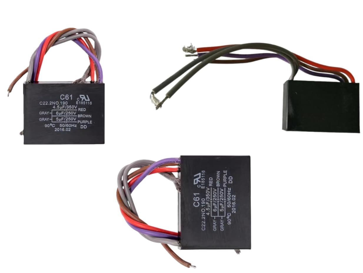 2Pcs Ceiling Fan Capacitor C61/CBB61 E185116 4.5uF+6uF+5uF 300/350V+250V+250V AC 50/60Hz 5 Wires Repaiment Parts Home Tools Replacement