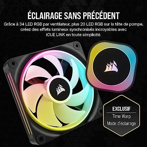 CORSAIR iCUE Link H100i RGB Liquid CPU Cooler - 240mm AIO - Ventilateurs QX120 RGB - Convient à Intel® LGA 1700, AMD® AM5 - Hub Système iCUE Link Inclus - Noir