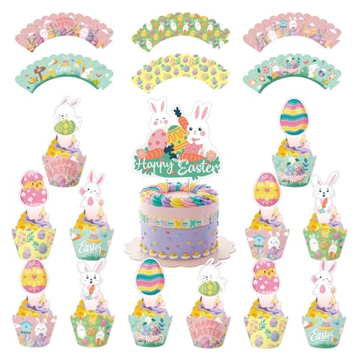 DACSTLWKJ Happy Easter Bunny Cupcake Toppers (25pcs) - Multi-colored Easter Cake Toppers