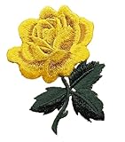 Hachikiko Iron On Embroidered Patch, Cool Beautiful Yellow Rose Flower Patch Badge Iron On Sew On Emblem Patch DIY Accessories Perfect for Jackets, Clothes, Hats, Dress, Backpack & Jeans