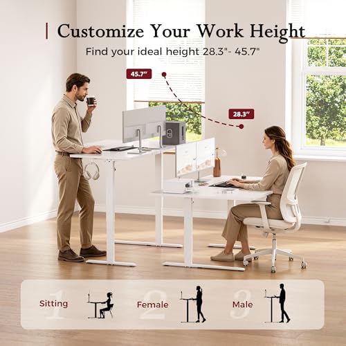 Image of Klicelor L Shaped Standing Desk, 55 Inch Electric Height Adjustable Desk with Memory Preset, Reversible Sit Stand Up Computer Workstation for Home Office, Splice Board, White
