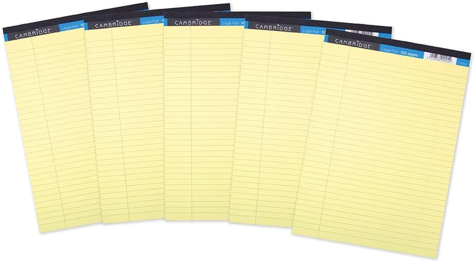 Lined Paper A4 Refill Pad, 100 Page, Legal Pad, Yellow, Pack of 5, 400115984
