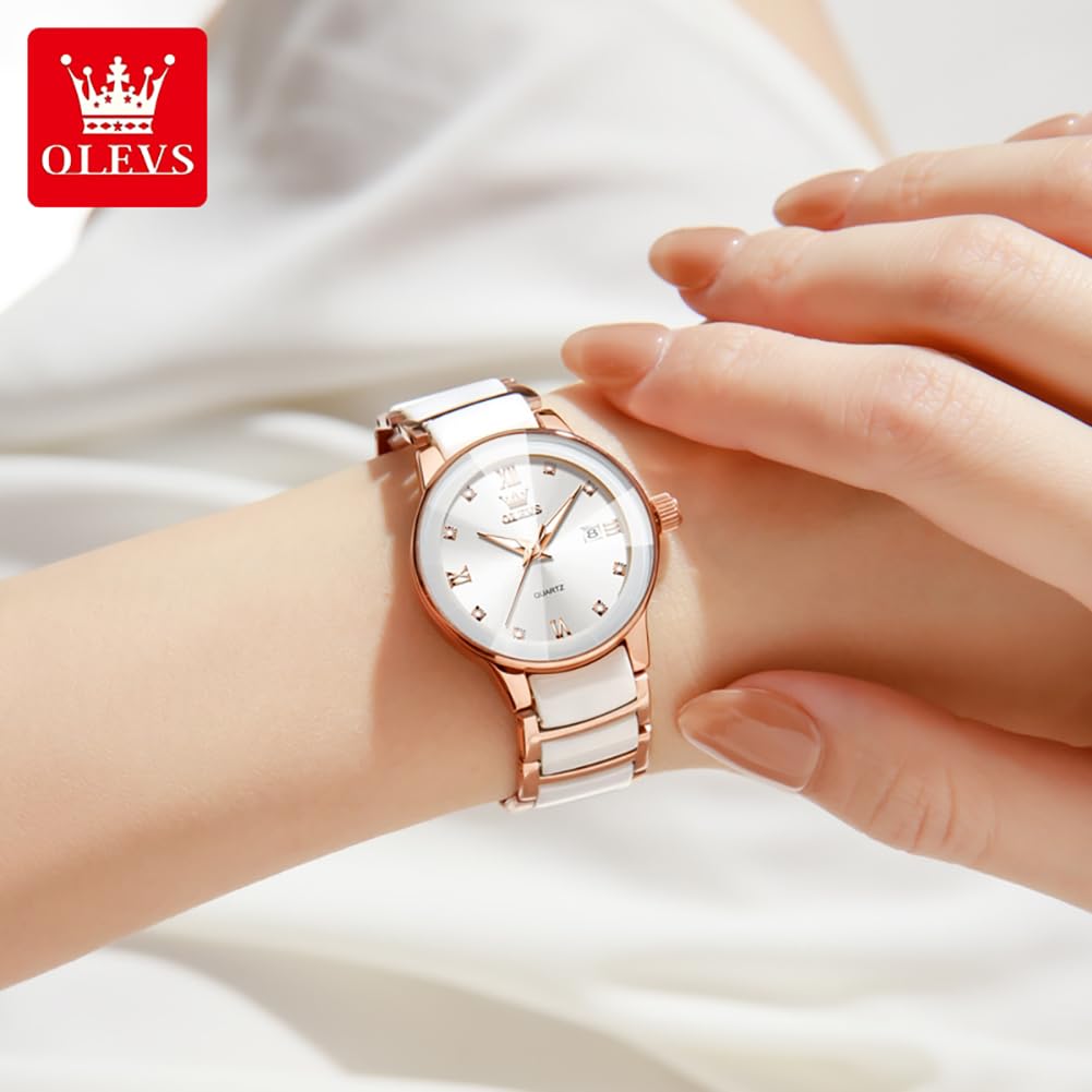 OLEVS Orologio da donna con quadrante piccolo, cinturino sottile in ceramica e acciaio inossidabile, lussuoso, con accenti di diamanti, elegante orologio da polso da donna, impermeabile, luminoso, al