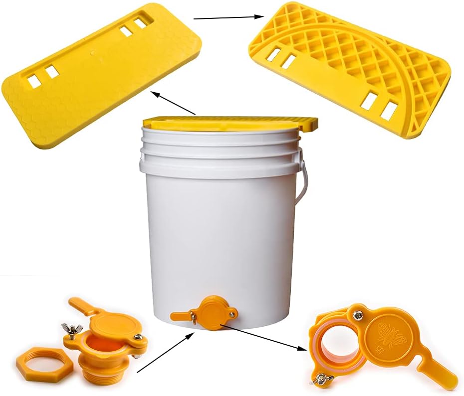 5 Gallon Plastic Honey Bucket Kit - 10pcs Honey Harvesting Tool Set with Gate Valve, Filter & Beekeeping Supplies | Home Apiary Harvesting Equipment