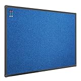 JILoffice Cork Linen Bulletin Board 36 X 24 Inch (Blue), Black Aluminum Frame Wall Mounted Board Memo Pin Board for Office Home and School