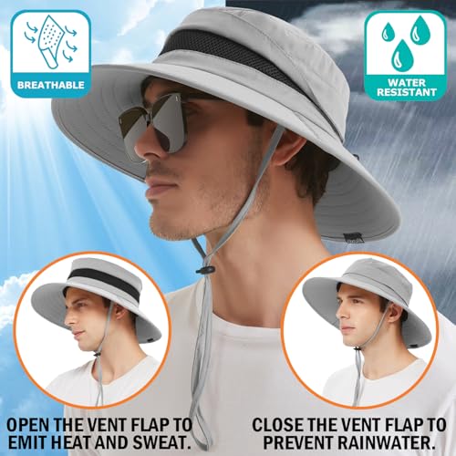 EINSKEY Chapéu de sol masculino, impermeável à prova de chuva, proteção UV, aba larga, chapéu balde