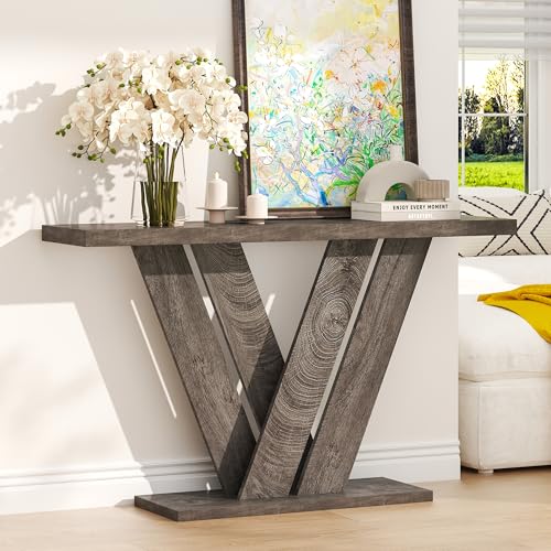karlott 51 Inch Console Table, Farmhouse Entryway Table with V-Shaped, Wood Sofa Table Behind Couch Table, Narrow Entryway Accent Table for Living Room, Hallway, Entrance, Foyer, Easy Assembly, Grey