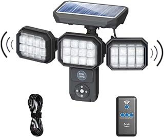 Solar Outdoor Lights, 3000LM Motion Sensor Light with 3 Heads, IP65 Waterproof and 3 Modes, 270° Wide Angle, 8000K Powered Security Flood Detection Lights for Porch, Garage, Backyard