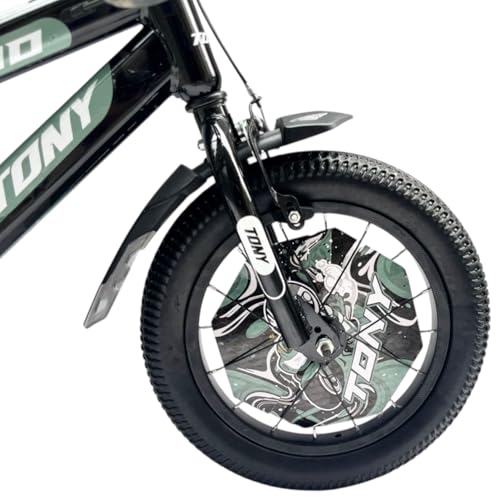 Image of TONY RAW Kids Bicycle14T inch Sports Cycle for 3 to 5 Years Baby Boys & Girls with Side Training Wheels & Back Rest Seat /Water Bottle SEMI-Assembled (Green)