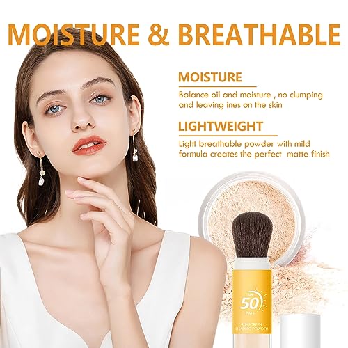 Aaiffey Sunscreen Setting Powder for Face,Mineral Powder Sunscreen Oil Control Natural Matte Finish Breathable,Long-lasting Face Powder SPF,All Skin (1 PCS)