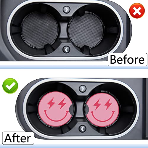 Akkya Car Cupholder Coaster Absorbent 2 Pack Cute Smiling Face Rubber New Automotive Cup Holder Decal Decor Accessories For Women Men Bd0719-01 #TOP4