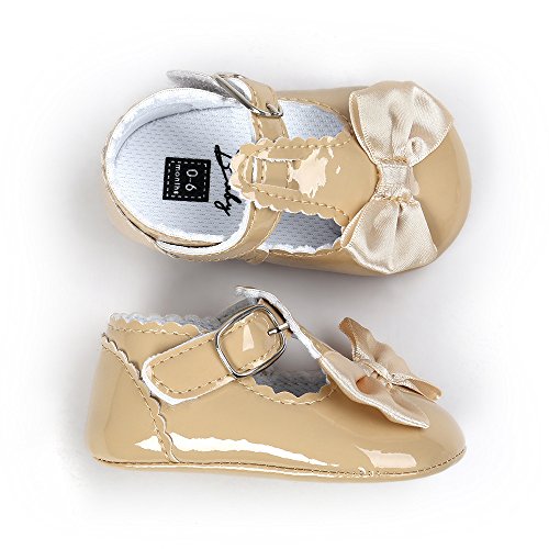 Infant Girls Soft Sole Bowknot Princess Wedding Dress Mary Jane 𝗙lats Newborn Light Baby Sneaker Shoes (Khaki, 11/1码)2
