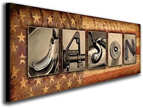 FIREARM Personalized Name Art Print | Customized Gift for the Gun or Second Amendment Enthusiast | Unique Firearm Photos to Spell Any Name | USA Made Wood Block Sign Décor | Personal Prints (Block Mount - 6.5 x 18)