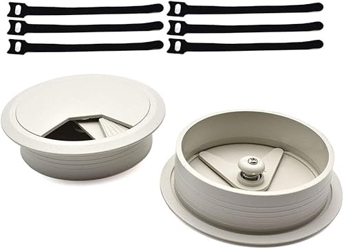 Miniatura 9 de Kit de ojales y bridas de alambre blanco de 2 pulgadas (1.969 in) de plástico ABS, organizador de cables para escritorio de computadora (2 ojales de