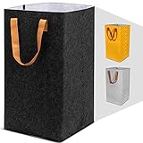 IJIAMY Wäscherkorb Faltbar, XXL Wäschesammler aus Stilvollem Filz, Wäschesortierer, Laundry Baskets mit Griff, Wäschetruhe, Wäschebox Schwarz