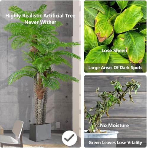 Image of ANTING Artificial Palm Trees for Outdoors- 7.5ft Tall Triple Tropical Palm Artificial Tree, UV Resistant Fake Palm Plant for Patio Pool Garden, Home Indoor Aesthetic Decor