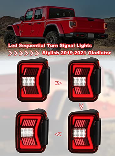 Nixon Offroad LED Tail Lights for 2019-2026 JEEP Gladiator JT, Full LED Sequential Taillights Assembly Pair w/DRL, Sequential Turn Signals/Brake Lights/Reverse Lights (Red Lens)