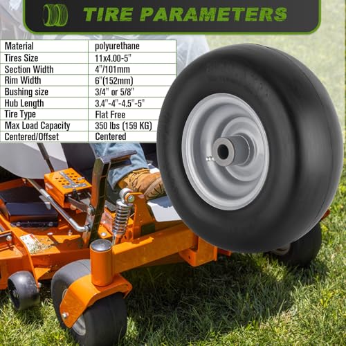 11x4.00-5 Lawn Mower Tires Flat Free for Zero Turn Lawn Mowers Front Tires, 11x4-5 Solid Smooth Tread Tire With 3/4\" or 5/8\" Bushing, 3.4\"-4\"-4.5-5\" Centered Hub, Universal Adapter Kit - Thumbnail 4