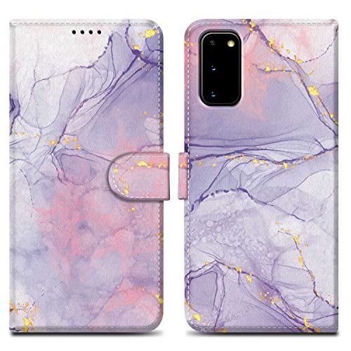Custodia compatibile con Samsung Galaxy S20 - Design Rosa Viola Marmo No. 5 - Coperchio protettiva con chiusura magnetica funzione stand e tasca per le carte