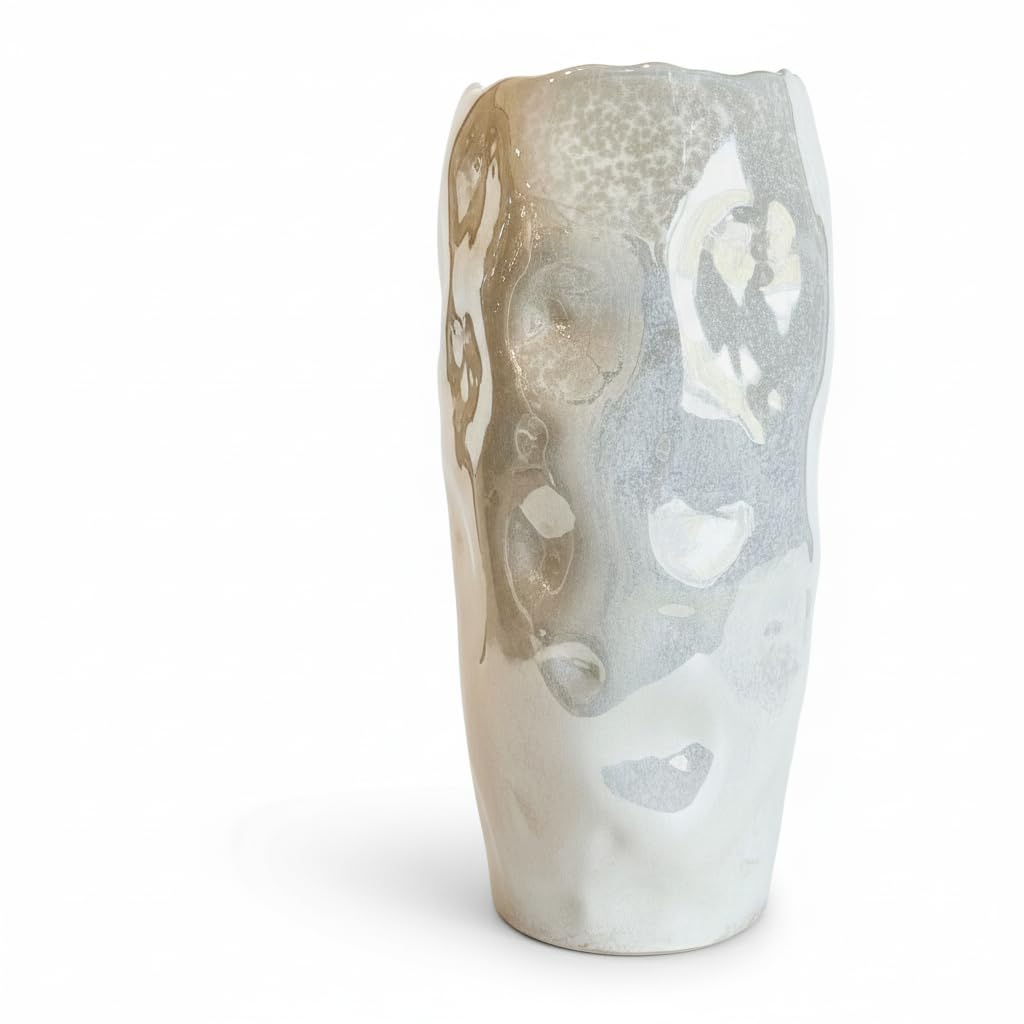 Rowen Homes Lucienne Pearlescent Abstract Decorative Floor Vase (45.5Cm) - Ceramic Tall Flower Vase For Pampas Grass Or Fake Plant, Modern Home Decor For Living Room - Luxury Interiors By (Large)